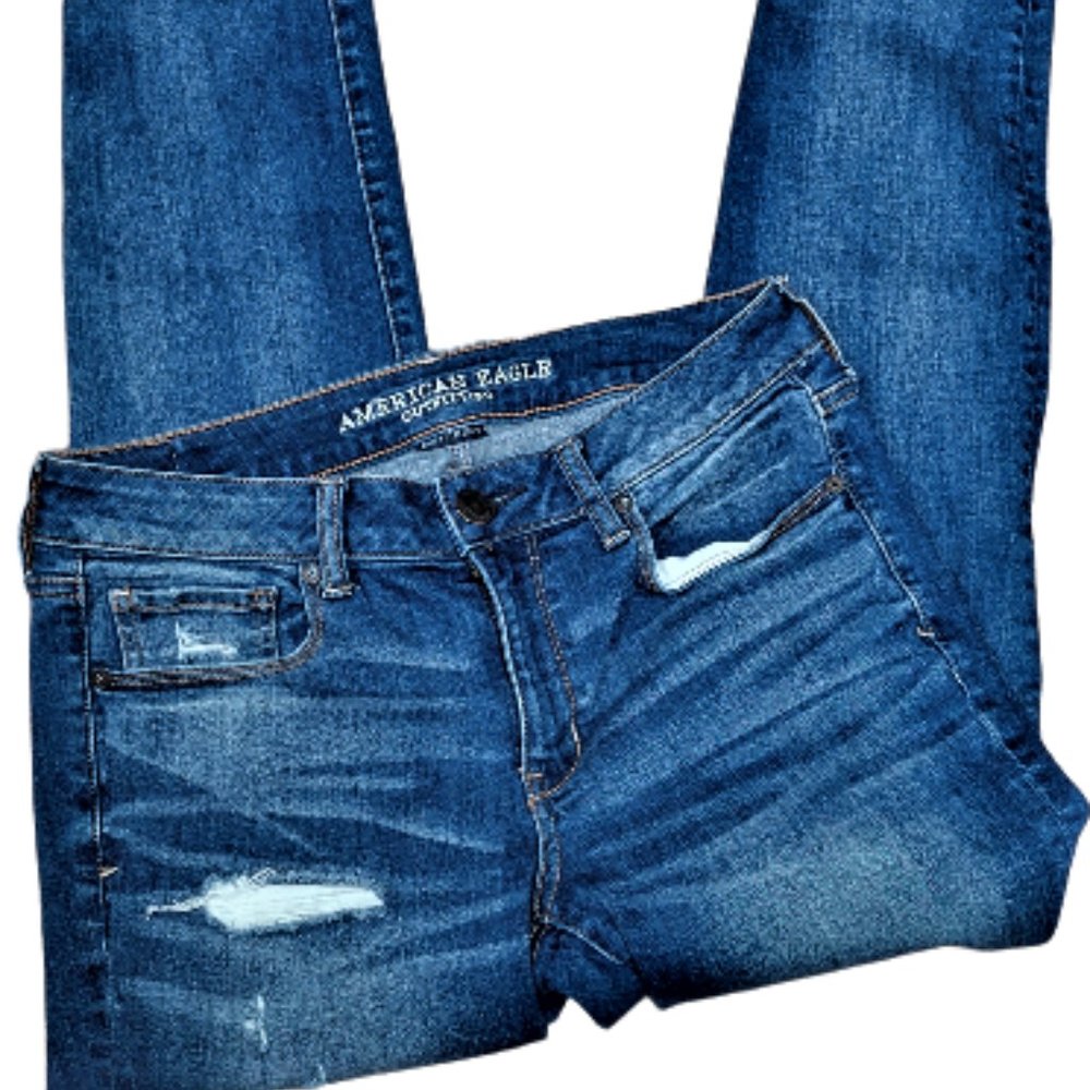 AMERICAN EAGLE OUTFITTERS Super Stretch X Distressed Skinny Jeans  Size …